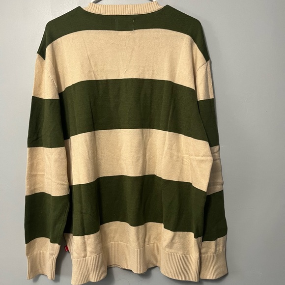 Levi’s Wide Stripe Crewneck Sweater Cream and Olive Green Size L - Picture 2 of 5